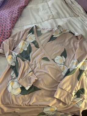 LuLaRoe Blush Pink Floral Top with Cream and Green Accents